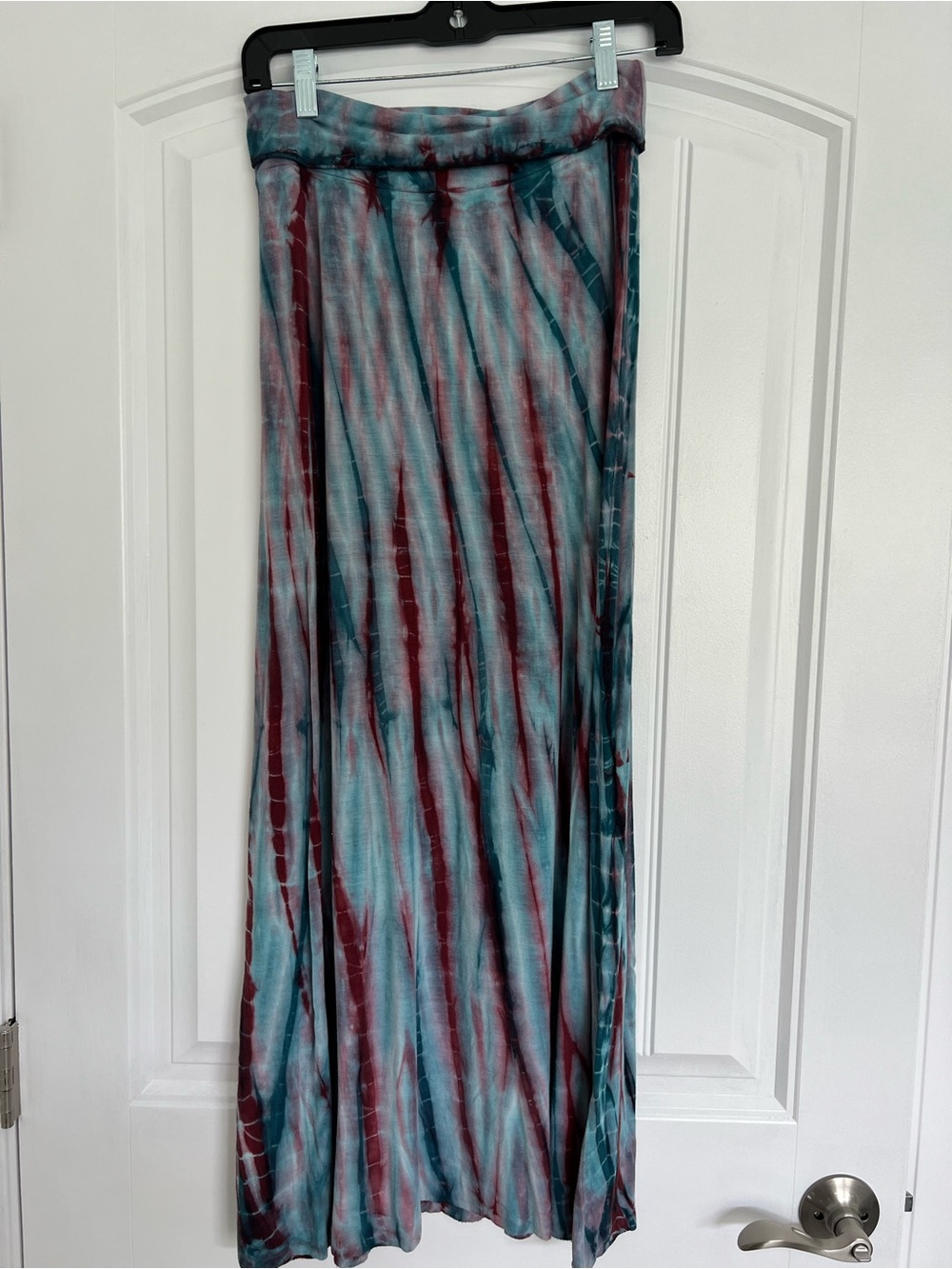 Lucky Brand XS/S Teal and Burgundy Tie-Dye Maxi Foldover Waist Skirt Stretch
